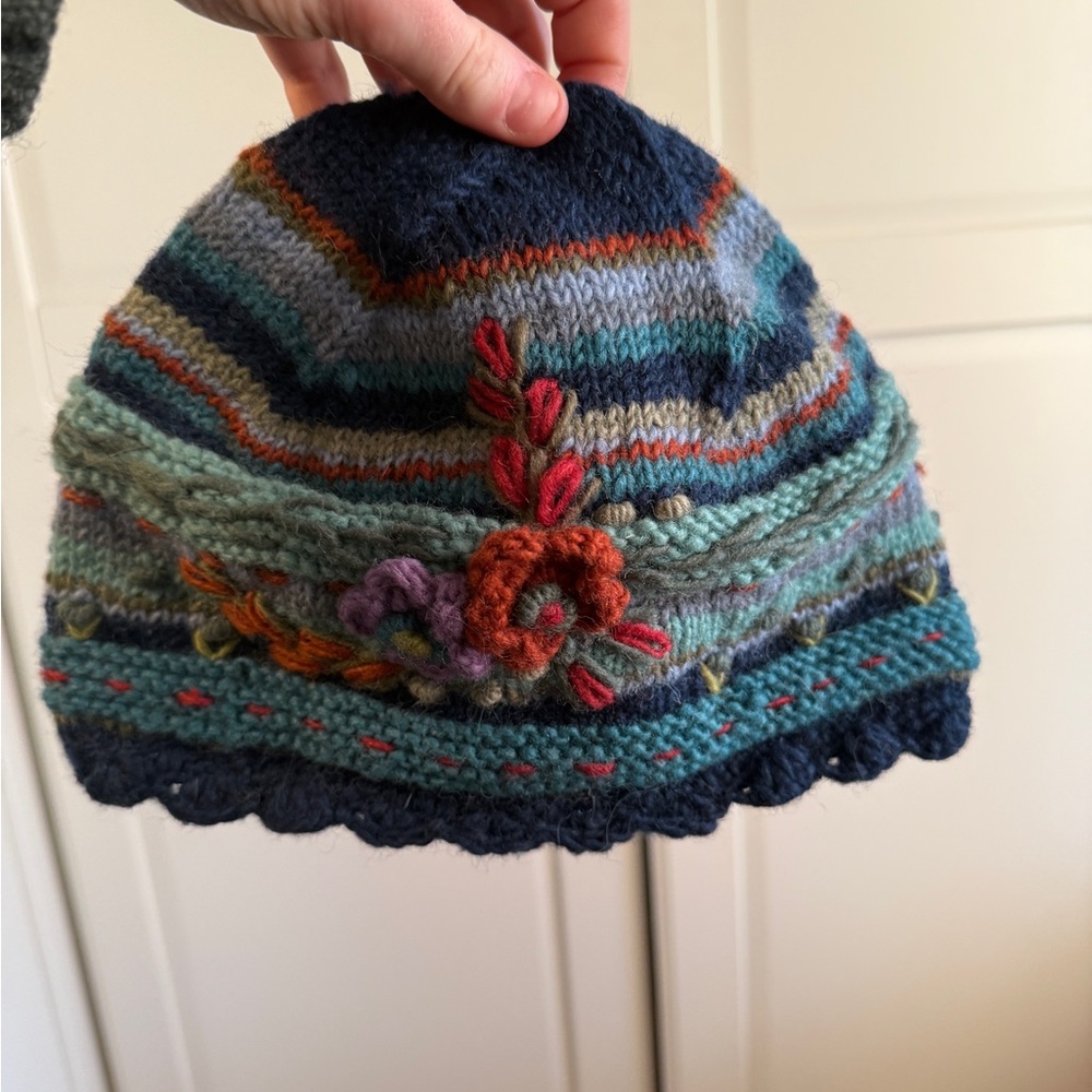 Colorful Knit Beanie with Floral Design